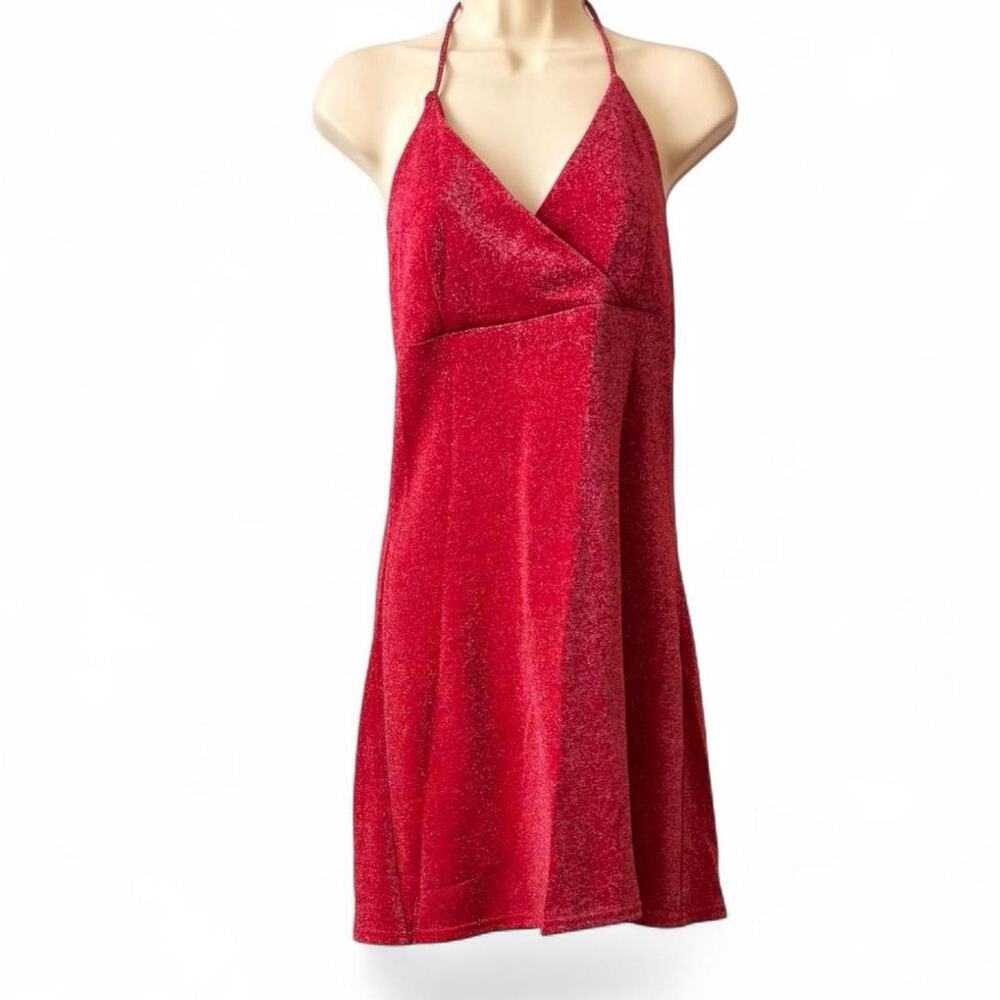 Red sparkly halter neck mini...